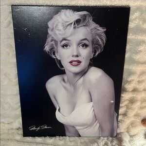 Vintage Black and White Marilyn Monroe Painted ON Wood Art. 18” X 14”
